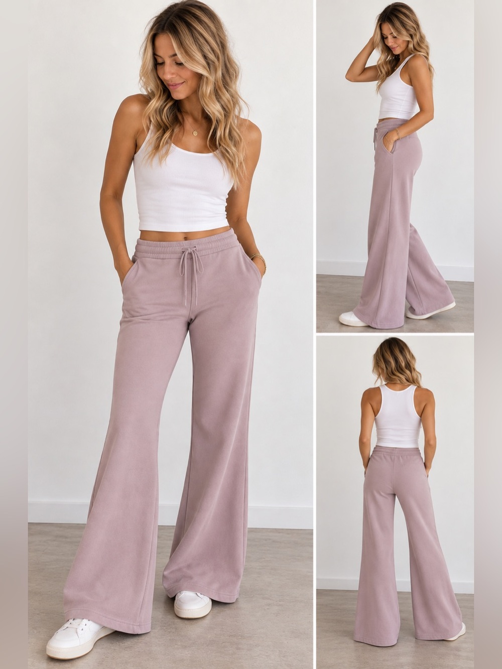 Athleta Forever Mid Rise Flare Sweatpants Light Mauve Size Medium 28” Inseam